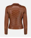 Brown Leather Biker Jacket for Women Back