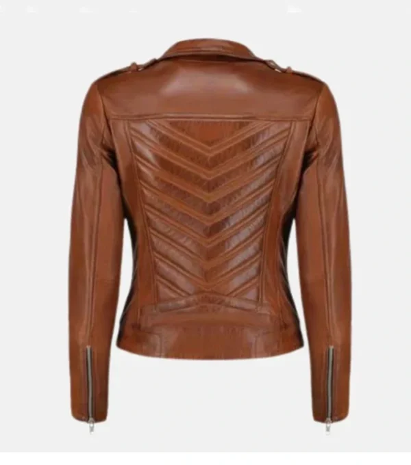 Brown Leather Biker Jacket for Women Back