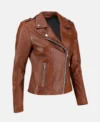 Brown Leather Biker Jacket for Women Side Look