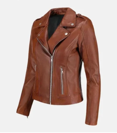 Brown Leather Biker Jacket for Women on Sale