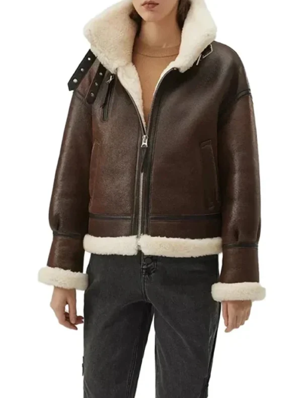 Brown Shearling Leather Aviator Jacket