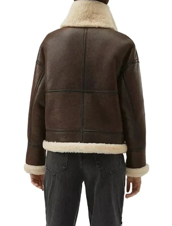 Brown Shearling Leather Aviator Jacket Back
