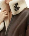 Brown Shearling Leather Aviator Jacket Collar