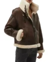 Brown Shearling Leather Aviator Jacket Side Look