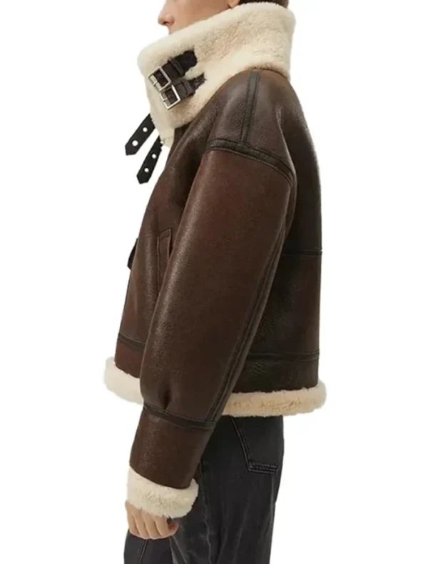 Brown Shearling Leather Aviator Jacket on Sale