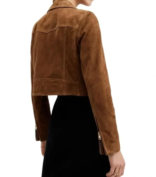 Brown Suede Biker Leather Jacket for Women Back