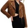 Brown Suede Biker Leather Jacket for Women Front