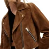Brown Suede Biker Leather Jacket for Women Side Look
