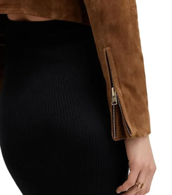 Brown Suede Biker Leather Jacket for Women Zipper