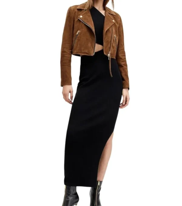 Brown Suede Biker Leather Jacket for Women on Sale
