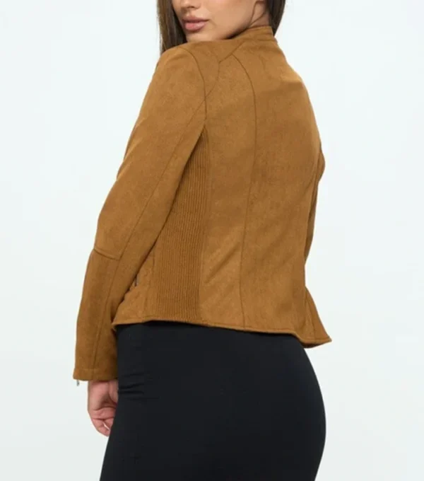 Brown Suede Leather Jacket for Women Back