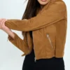 Brown Suede Leather Jacket for Women Side Look