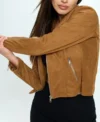 Brown Suede Leather Jacket for Women Side Look