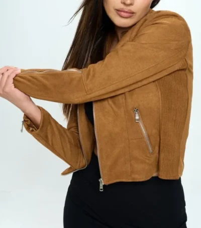Brown Suede Leather Jacket for Women Side Look