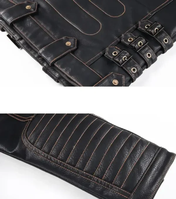 Buy Black Biker Leather Jacket with Multi Pockets