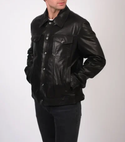 Buy Classic Black Leather Trucker Jacket