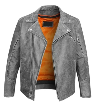 Buy Grey Biker Leather Jacket