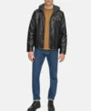 Buy Hooded Black Leather Trucker Jacket