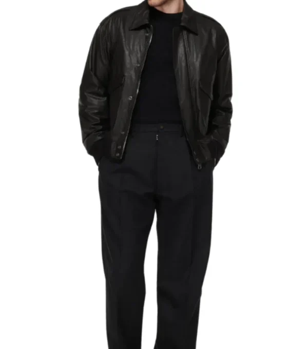 Buy Men's Black Leather Bomber Jacket