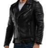 Buy Men's Black Quilted Sleeve Leather Zipper Jacket