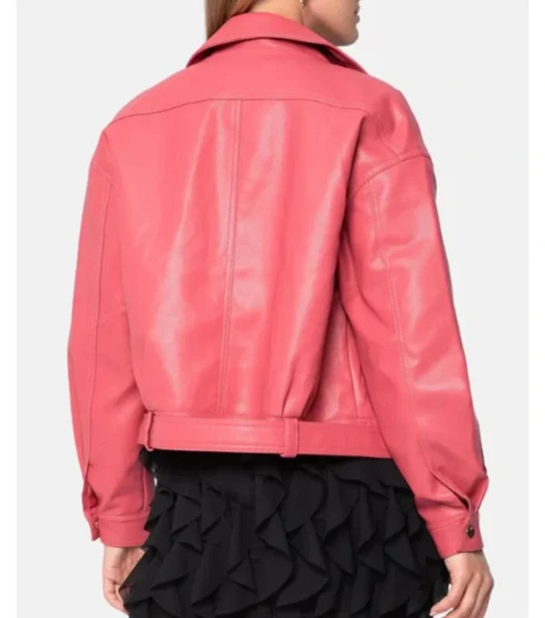 Buy Pink Leather Biker Jacket for Women Back