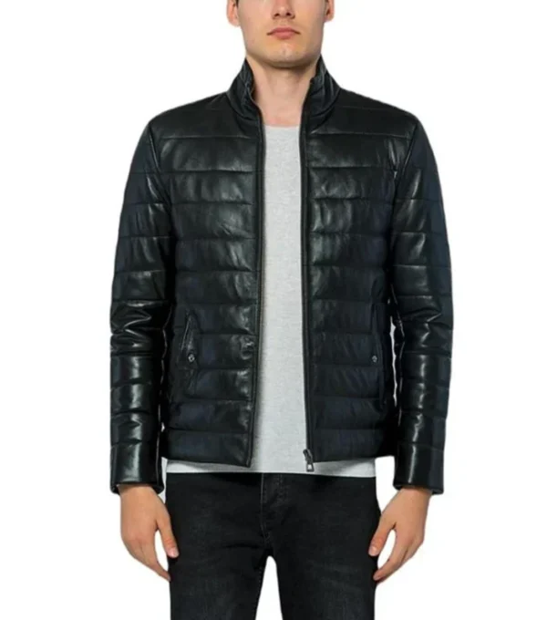Buy Quilted Leather Black Puffer Jacket