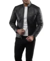 Buy Slim Fit Black Leather Racer Jacket