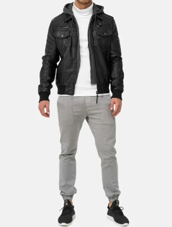 Buy Stylish Black Leather Hooded Jacket for Men