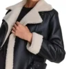 Buy Women's Belted Black Leather Jacket with Shearling Collar