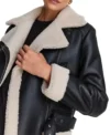 Buy Women's Belted Black Leather Jacket with Shearling Collar