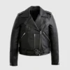 Buy Women's Black Moto Leather Jacket with Belted Waist