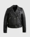 Buy Women's Black Moto Leather Jacket with Belted Waist