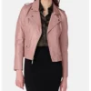 Buy Women's Pink and Black Leather Biker Jacket