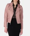Buy Women's Pink and Black Leather Biker Jacket