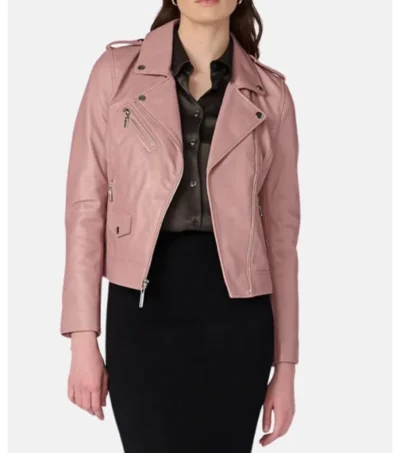 Buy Women's Pink and Black Leather Biker Jacket