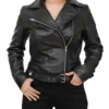 Classic Belted Biker Leather Jacket for Women