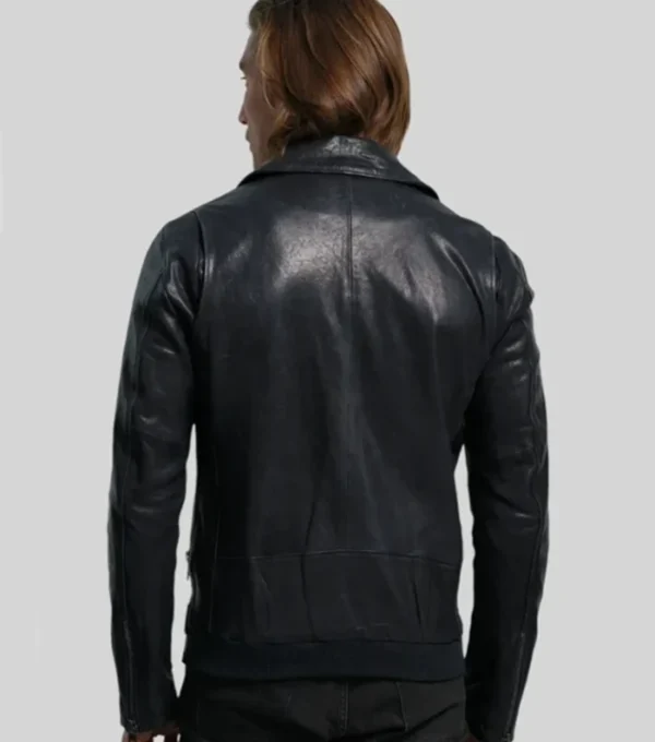 Classic Black Biker Leather Jacket Back