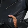 Classic Black Biker Leather Jacket Pocket