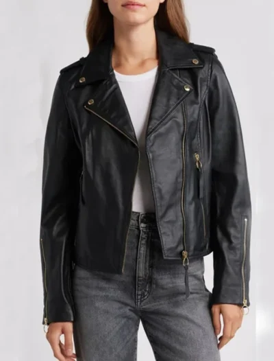 Classic Black Biker Leather Jacket for Women on Sale