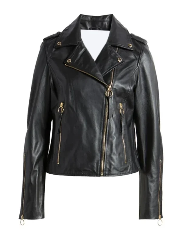 Classic Black Biker Leather Jacket for Womens