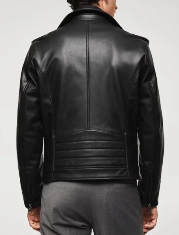 Classic Black Biker Style Leather Jacket Back