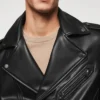 Classic Black Biker Style Leather Jacket Front