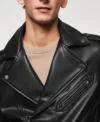 Classic Black Biker Style Leather Jacket Front