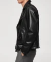 Classic Black Biker Style Leather Jacket Side Look
