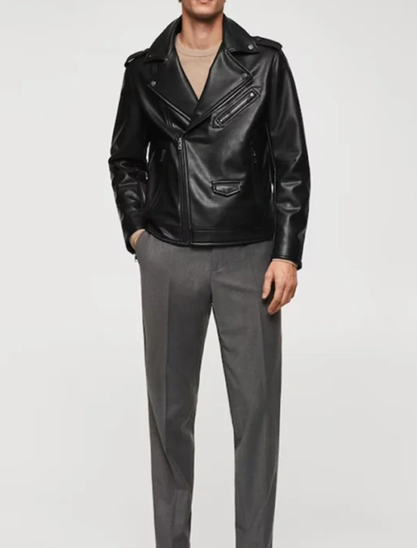 Classic Black Biker Style Leather Jacket on Sale