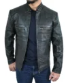 Classic Black Cafe Racer Style Leather Jacket