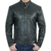 Classic Black Cafe Racer Style Leather Jacket Front