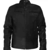 Classic Black Leather Café Racer Jacket Front