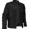 Classic Black Leather Café Racer Jacket Front Look