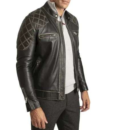 Classic Black Leather Cafe Racer Vintage Style Side Look